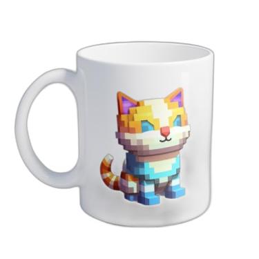 Imagem de Caneca Xícara de Café Porcelana 300ml Com Desenho Cute De Pixel Art Cat