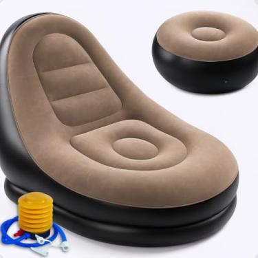 Imagem de Poltrona Inflável e Puff - com Apoio Para Pés E Bomba Manual para Salas e Área Externa (Marrom)