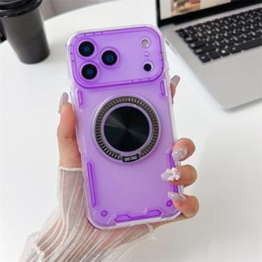 Imagem de SFDSUH Capa magnética com suporte giratório de 360° para iPhone 16 Pro Max, à prova de choque, híbrida e transparente (Para iPhone 16 Pro Max/ROXA)