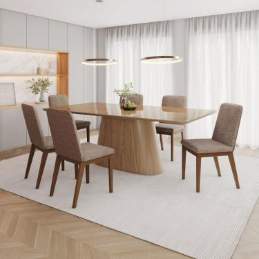 Imagem de Conjunto Mesa Olívia 200cm com Vidro 06 Cadeiras Pietra Marrom/Caramelo/Cacao
