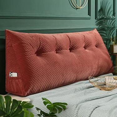 Imagem de Almofada triangular para cabeceira com capa removível, almofada de leitura triangular, almofada de cabeceira de cunha de cor sólida para cama, sofá, quarto, vermelho, 180 x 50 x 20 cm