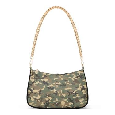 Imagem de Bolsa de ombro clássica de corrente marrom verde camuflada, bolsa feminina Hobo, bolsa versátil para uso diário e noturno