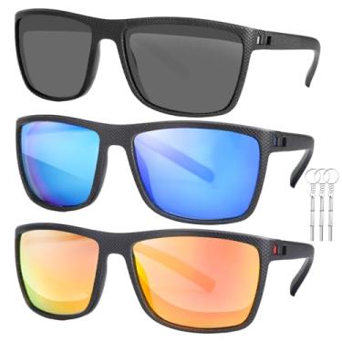 Imagem de Generic Óculos de Sol Retangulares de 3 Unidades, Proteção Solar UVA UVB, Bloqueio de Luz Azul, Lentes Leves e Transparentes, óculos de Sol Com Dobradiça de Mola, para Atividades Ao Ar (padrão)