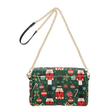 Imagem de Joitme Bolsa feminina tiracolo bolsa de telefone linda alça de corrente de couro PU bolsa de ombro Natal quebra-nozes verde