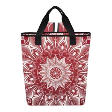 Imagem de Lancheira Feminina Mandala Vermelha Flor Cooler Bag Mochila Coolers 36 Latas Sacola Isolada Macia Mochila para Viagem