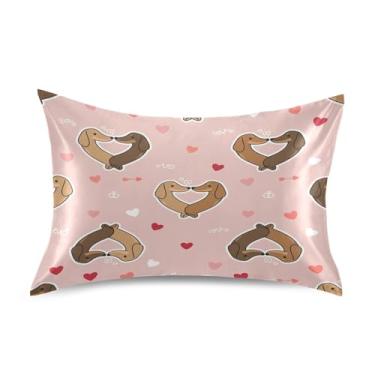 Imagem de Blueangle Fronha de cetim refrescante para cabelo e pele, capa de almofada de desenho animado do Dia dos Namorados, tamanho Queen 51 x 76 cm com fecho de envelope (415)