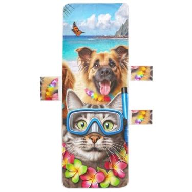 Imagem de Capas de espreguiçadeira havaianas engraçadas para gatos e cães toalhas de praia para piscina com bolsos espreguiçadeira floral 215 x 76 cm