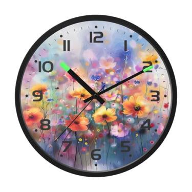 Imagem de SEHANY Herb Wildflower Relógio de parede silencioso sem tique-taque relógio redondo operado por bateria 30 cm controle de som luz noturna relógios de parede para sala de estar, cozinha, quarto
