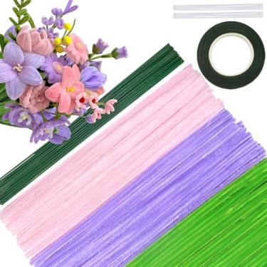 Imagem de TOAOB 200 peças de limpadores de cachimbo suprimentos de artesanato DIY buquês roxos fazendo hastes grossas de chenille flores artificiais suprimentos de artesanato para arte e artesanato DIY