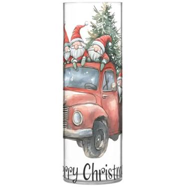 Imagem de Gnomos de caminhão vermelho de Natal vasos altos de plástico lindos vasos cilíndricos decoração de casa floral decoração de quarto moderno, 30 cm x 9,9 cm