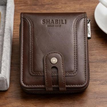 Imagem de Carteira masculina Business marrom escuro portátil de couro PU brilhante resistente à água, design portátil marrom escuro com fecho magnético, couro PU brilhante