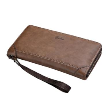 Imagem de Carteira longa multifuncional para homens, carteira de couro com zíper com grande capacidade e vários compartimentos para cartões, organizador com bloqueio de RFID com bolso para documentos (marrom