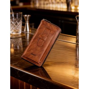 Imagem de Carteira longa de couro macio para homens, carteira moderna com zíper único com vários compartimentos para cartão e grande capacidade, organizador fino com bloqueio de RFID com bolso para telefone