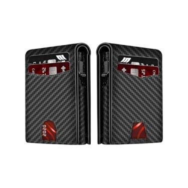 Imagem de Carteira masculina 2025 com bloqueio de RFID [funcional e prática] Porta-cartões de crédito dobrável e minimalista com compartimento para dinheiro, bolso frontal com janela para identidade, caixa de