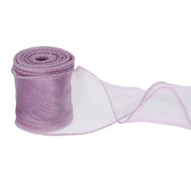 Imagem de PATIKIL Fita de chiffon com fio de 6 cm x 10 metros, fita de organza transparente com fio de cauda de peixe fitas de presente para artesanato embrulho de presente buquê floral, berinjela roxa