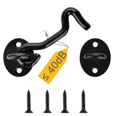 Imagem de Aucuqu Trava de segurança silenciosa de 10 cm – Trava resistente revestida de borracha para portas, portões, celeiros, janelas, cercas com parafusos, 2 pacotes - Preto