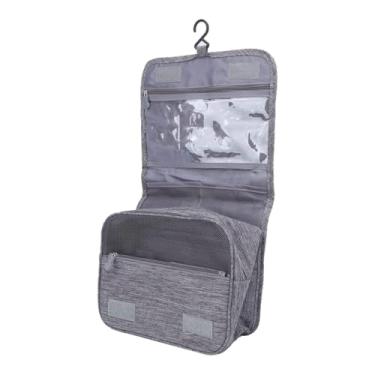 Imagem de Necessaire de Viagem com Cabide, Cinza, Poliéster, Compartimentos Transparentes, Organizador de Higiene Pessoal, 17.5 x 16 x 4 cm