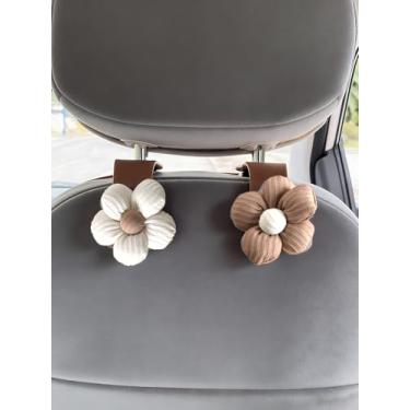 Imagem de 2 peças de ganchos de encosto de cabeça para assento de carro multifuncionais, design floral encantador, suporte portátil de armazenamento traseiro adequado para bolsas, chaveiros, sacolas de compras