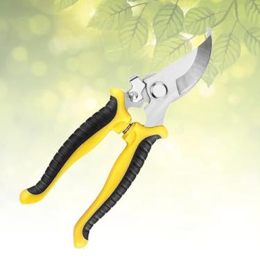 Imagem de Tesoura de poda de jardim de lâmina curvada, aparador de aço inoxidável para flores, plantas e jardinagem doméstica, preto e amarelo