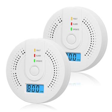 Imagem de 2 Pacotes de Detetores Monóxido Carbono Alarme com Bateria Operado Display Digital LCD para Casa Cozinha Restaurante Hotel Escritório