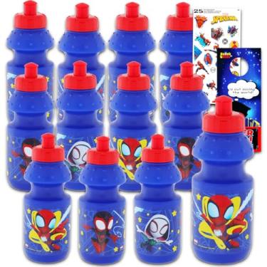 Imagem de Garrafas de água reutilizáveis Spidey and Friends - Pacote de 12 peças de garrafas de 325 ml com tampas superiores e mais | Garrafas esportivas Spidey & His Amazing Friends