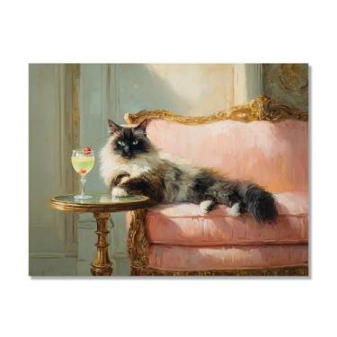 Imagem de Gato preto com Martini impressão artística bonito gato peculiar coquetel bar decoração moderna casa cozinha arte de parede pintura em tela pôster estética (SKU10,12x45,7 cm = (30 x 45 cm), sem moldura