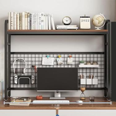 Imagem de Estante de mesa de ferro forjado - Estante de mesa para mesa de computador - Rack organizador de estante de mesa ajustável, prateleira de armazenamento independente, estante de mesa de metal (preto 75