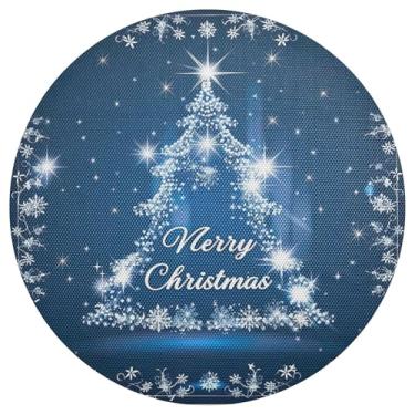 Imagem de xigua Jogo americano redondo de árvore de Natal, conjunto de 6, tapete de mesa redondo antiderrapante resistente ao calor, tapetes de mesa de 48 cm limpáveis para decoração de cozinha, jantar e festa
