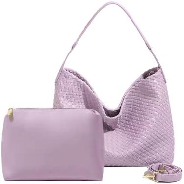 Imagem de Bolsa feminina Boston de tecido de couro vegano, bolsa mensageiro, moda, bolsa tiracolo de ombro, casual, Hobo, Morning Glory Roxo