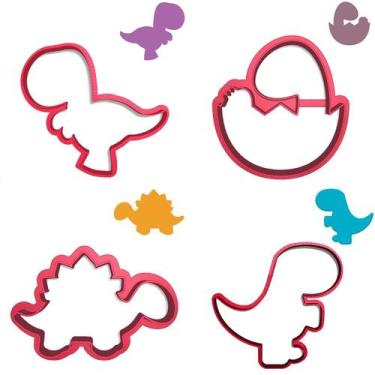 Imagem de Kit 4 Cortadores Dino Trex Baby Pezinho Estegossauro - Doce Impresso, 