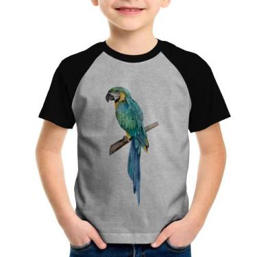 Imagem de Camiseta Raglan Infantil Arara Azul - Foca na Moda, Cinza, Preto, 12