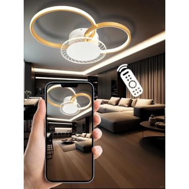 Imagem de Luminária de teto LED com design moderno e minimalista, controle inteligente para sala de estar com controle remoto, intensidade de luz infinitamente ajustável, ideal para quarto, sala de es