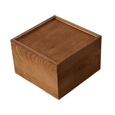Imagem de FytStycale Caixa de madeira para guardar lembranças, com tampa deslizante, recipiente para doces, decoração rústica para casa, caixa de presente, organizador, 15cmx15cmx10cm
