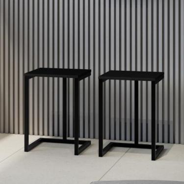 Imagem de Conjunto 2 Banquetas Varanda Gourmet Tubo Preto Madeirado - MÓVEIS CAR