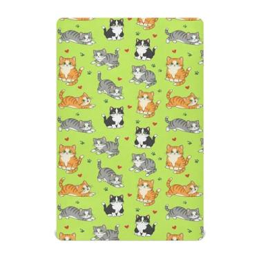Imagem de SEHANY Lençóis de berço de gatos fofos para meninos e meninas, macio, respirável, elástico, lençol com elástico padrão para bebês de 27 x 99 cm