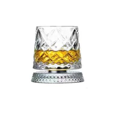 Imagem de 360° Rotating Whiskey Glass Tumbler, Unique Spinning Old Fashioned Whiskey Glasses With Base, Diamond Textured Wine Glass, For Parties, Bars, Restaurants and Families (Style F)