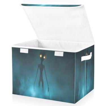 Imagem de Blueangle Cestos de armazenamento de figuras de alienígenas misteriosos com tampas, 42 x 32 x 30 cm, grande cesta organizadora dobrável para decoração de casa e escritório (563)