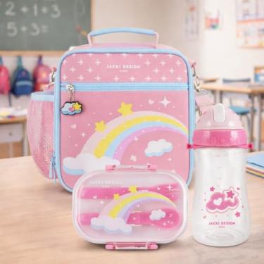 Imagem de Kit Bolsa Térmica Lancheira Necessaire com Porta Talheres Portátil e Pote Marmita 2 Andares de 950ml Para Vaigem Armazena Aliementos Primum (Arco-iris)