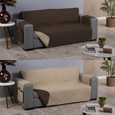 Imagem de Protetor de Sofá 2 3 4 Lugares Retrátil (1,00/1,50/1,80/2,20m) Capa Protetora Matelada Porta Objetos(Marrom Bege Dupla,1 Lug)