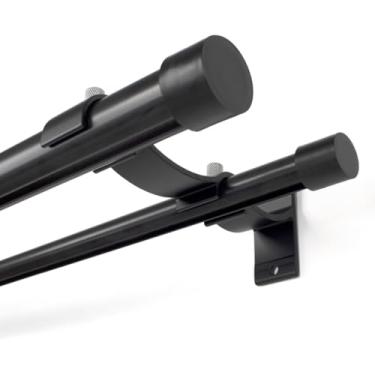 Imagem de Kit Varão Duplo Deslizante 28/19mm 2,00 Metros Dividido com Suporte de Alumínio(Preto Fosco)