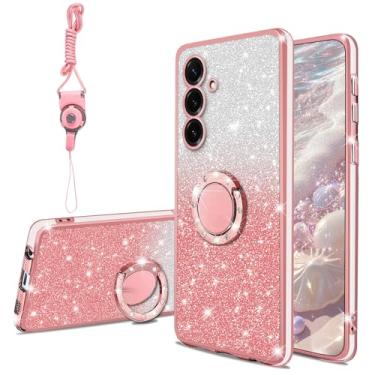 Imagem de KuDiNi Capa para Samsung Galaxy S24 Plus / S25 Plus Sparkle Bling Slim Clear TPU Thin Shiny Glitter Mulheres Femininas, Capa de proteção à prova de choque com suporte de anel e alça para S24+/S25+