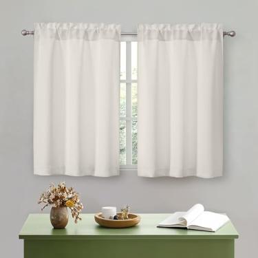 Imagem de OWENIE Cortinas de cozinha naturais de 91 cm de comprimento curto para janela pequena, cortinas sobre pia, cortina de café meia janela com filtragem de luz para armário de porão de banheiro, 2 peças