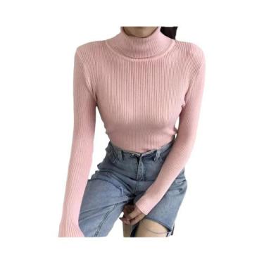 Imagem de Suéter Feminino De Gola Alta Slim Fit, Estilo Coreano, Pulôver De Tric