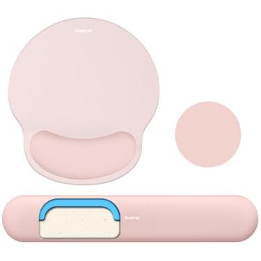 Imagem de Sushret Mouse Pad e Apoio de Pulso para Teclado, Conjunto 3 em 1 de Espuma de Memória Gel Ergonômica, Almofada de Apoio para Braço de Mouse, Acessórios de Escritório para Gaming e Trabalho