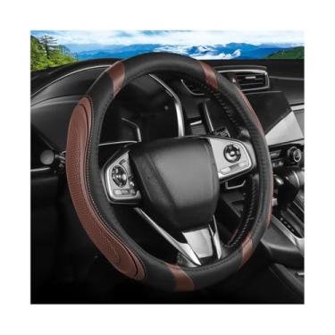 Imagem de FALVFUN Capa de volante de carro, protetor de volante antiderrapante de couro de 37-38 cm, acessórios de decoração de interiores automotivos respiráveis, universal para van caminhão RV (café)