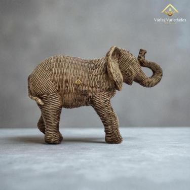 Imagem de Elefante Decorativo Marrom em Gesso Estilo Bambu 30cm Decoração Rústic