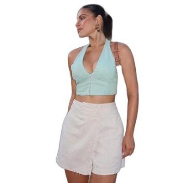 Imagem de SHORTS SAIA FEMININO ALFAIATARIA LINHO COM CÓS TRANSPASSADO-Feminino