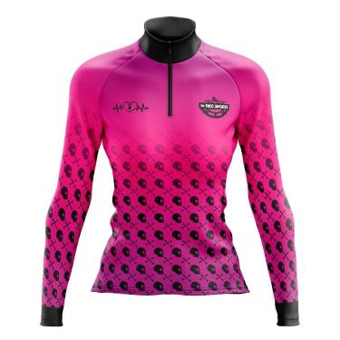 Imagem de camisa de ciclismo feminina manga longa caveira rosa-Feminino