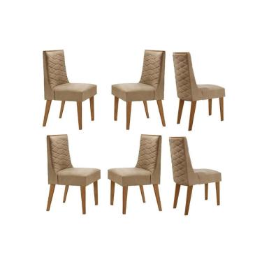 Imagem de Kit 6 Cadeiras Sala Jantar Dafne 6 Un Madeira Capuccino/Linho Bege Turim - Rufato