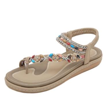 Imagem de KSHUN Sandálias rasteiras femininas elegantes casuais de verão sandálias planas confortáveis sandálias boêmias sapatos rasos, #1 - damasco, 38